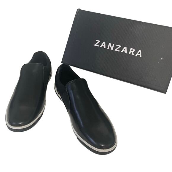 Zanzara Black Men Lucky Slip-On Sneaker Size 12 Soft Leather Padded insole New - Picture 1 of 13